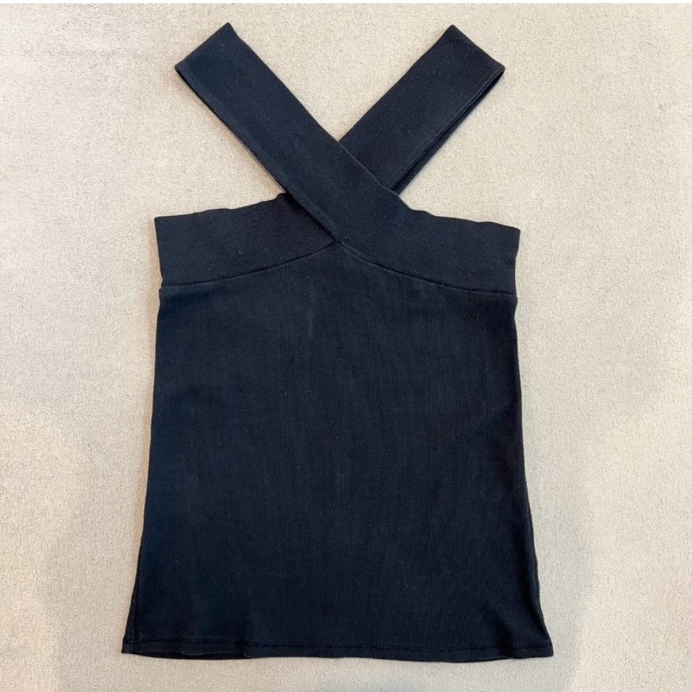 Free People Intimately Criss Cross Neck Fitted Stretch Tank Top Black Size XS